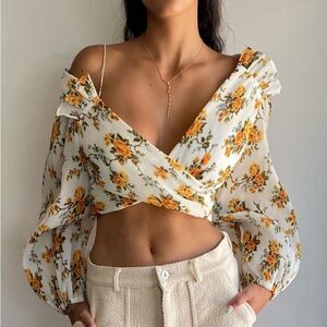 NWT. ZIMMERMANN Floral Print One-Shoulder Top ZIM 0/ US 4 white yellow